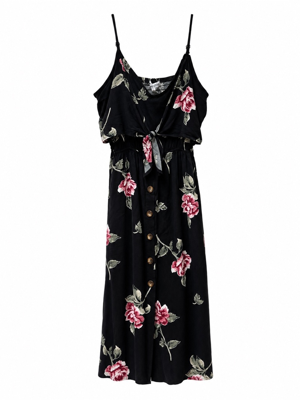 Black Floral Tie-Front Maxi Dress
